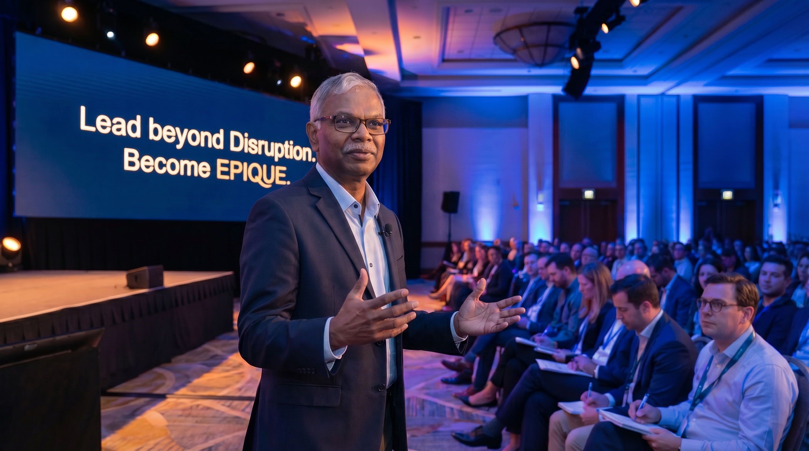 A. Jeevaganth delivering a keynote address to a corporate audience